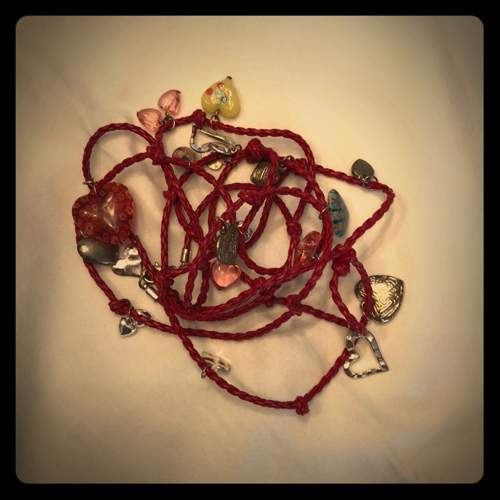 Red leather  charm bracelet/necklace